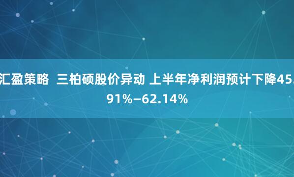 汇盈策略  三柏硕股价异动 上半年净利润预计下降45.91%—62.14%
